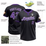 Custom Name and Number Unisex Softball Jersey - Personalized Black Purple Pinstripe Two-Button Design Personalized Black