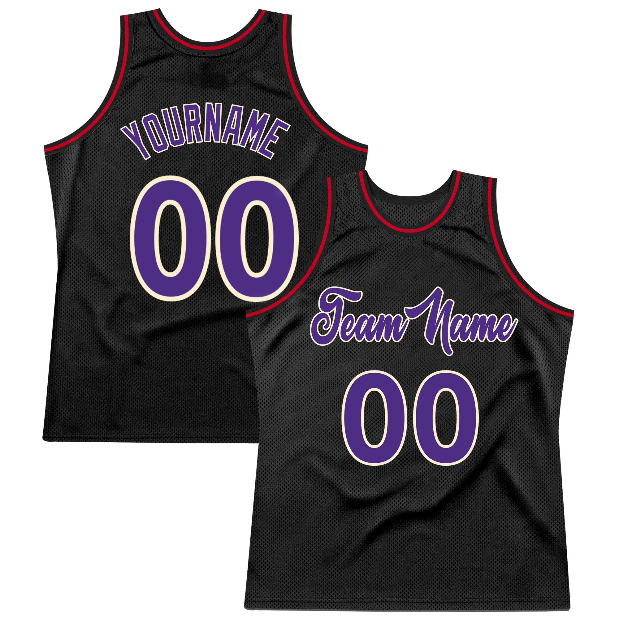 Personalized Custom Name Number Black Purple-Red Basketball Jersey Authentic Throwback Personalized Black Purple-Red Authentic