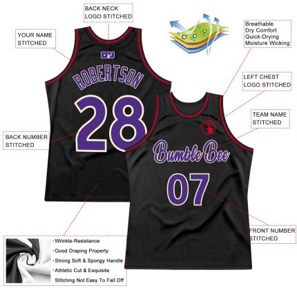 Personalized Basketball Jersey - Black Purple-Red Throwback Design for Custom Style Personalized Black Purple-Red Throwback