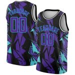 Custom Name and Number Basketball Jersey - 3D Geometric Shapes in Black and Purple-Sky Blue, Authentic Team Apparel Personalized