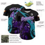 Custom Name and Number Baseball Jersey - Personalized 3D Pattern Knight Hero Art in Black Purple Teal Design Personalized