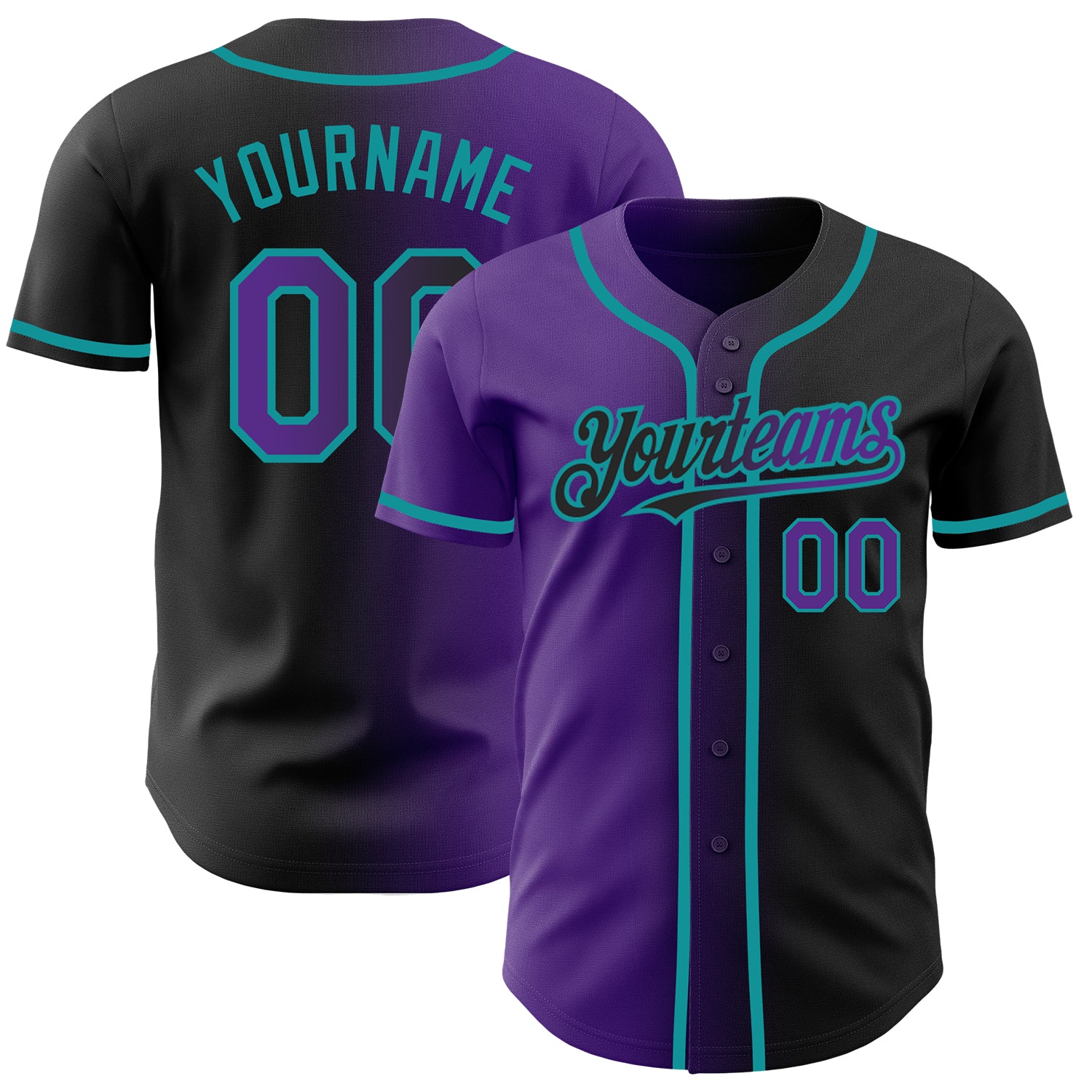 Custom Name Number Personalized Gradient Baseball Jersey Black Purple Teal Fashion Team Personalized Black Purple-Teal Authentic