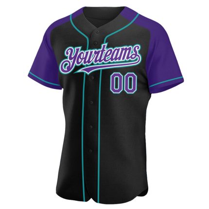 Custom Name and Number Personalized Baseball Jersey - Black Purple Teal Authentic Raglan Sleeves Personalized Black Purple-Teal