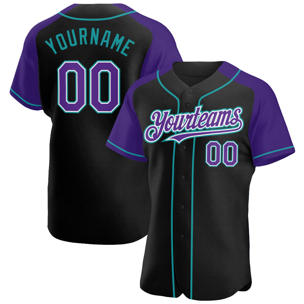 Custom Name and Number Personalized Baseball Jersey - Black Purple Teal Authentic Raglan Sleeves Personalized Black Purple-Teal