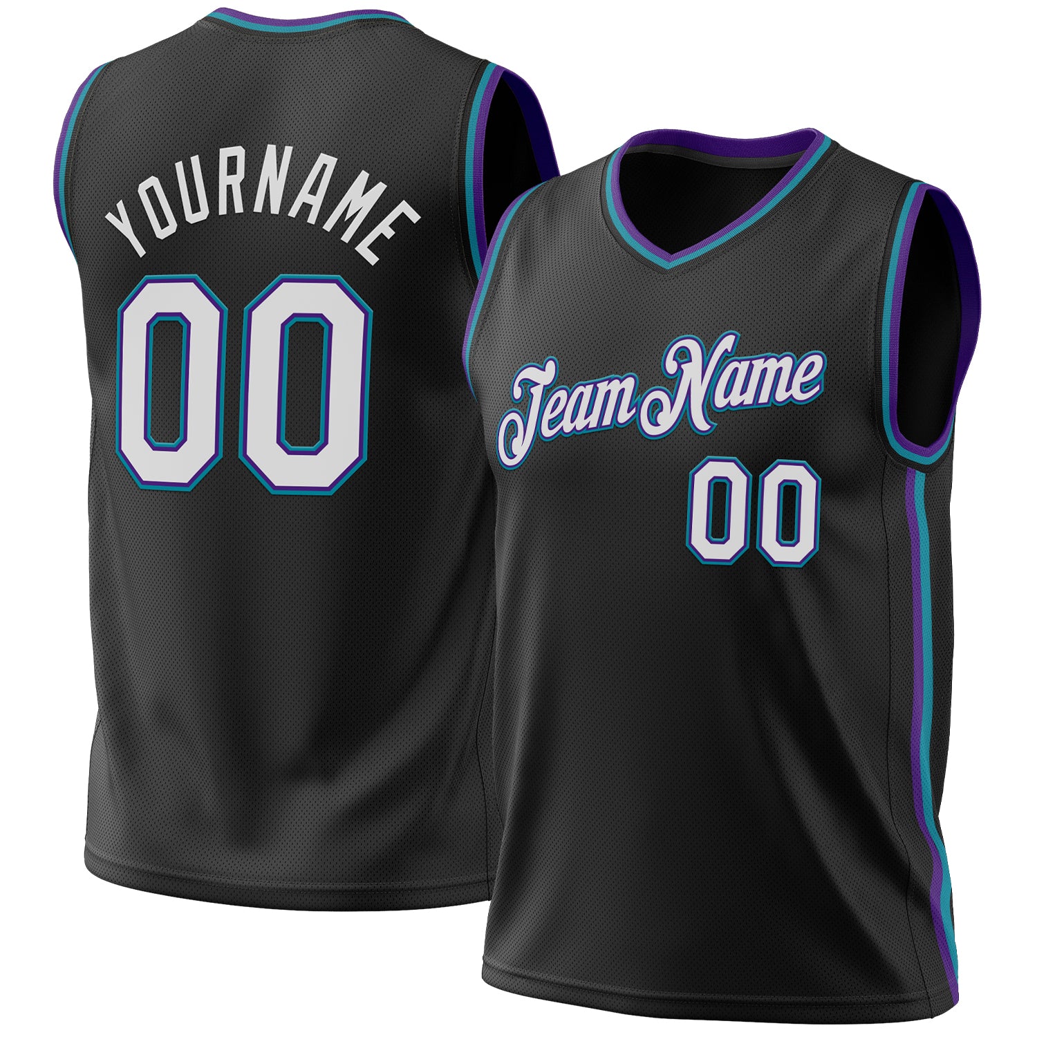 Custom Personalized Basketball Jersey - Black Purple Teal Authentic Throwback with Custom Name and Number Personalized Black