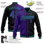 Personalized Gradient Bomber Jacket in Black Purple Teal - Full-Snap Varsity Letterman Fashion Jacket Personalized Black