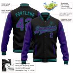 Custom Personalized Two Tone Bomber Varsity Letterman Jacket Black Purple Teal with Name and Number Personalized Black Purple-Teal