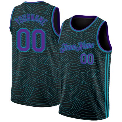 Custom Black Purple Teal Basketball Jersey - City Edition, Personalized Design Personalized Black Purple-Teal City Edition