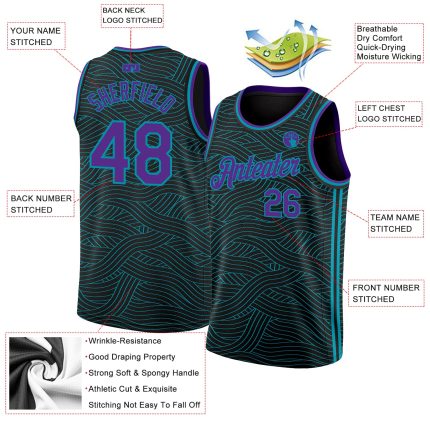 Custom Black Purple Teal Basketball Jersey - City Edition, Personalized Design Personalized Black Purple-Teal City Edition