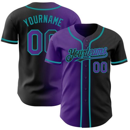 Personalized Gradient Fashion Baseball Jersey in Black Purple Teal стильный женский принт Personalized Black Purple-Teal