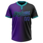 Custom Unisex Softball Jersey - Black Purple Teal Gradient Fashion, Two-Button Design Personalized Black Purple-Teal Gradient