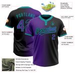 Custom Unisex Softball Jersey - Black Purple Teal Gradient Fashion, Two-Button Design Personalized Black Purple-Teal Gradient