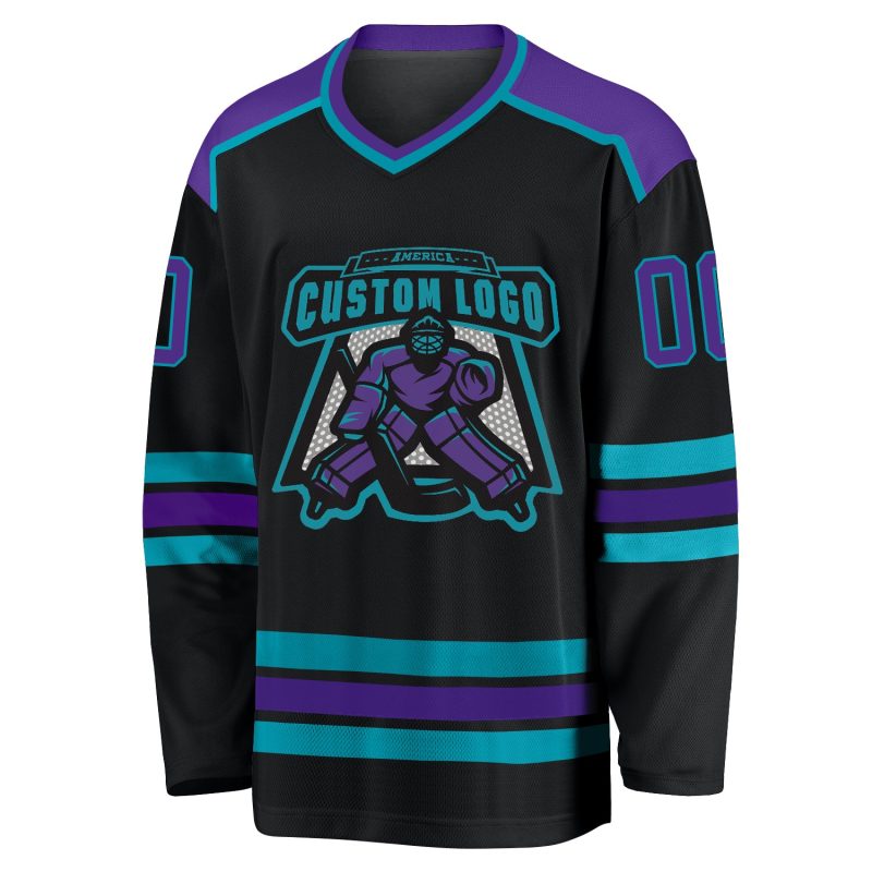 Custom Black Purple Teal Hockey Jersey - Personalized Sports Apparel for Fans Personalized Black Purple-Teal Hockey Jersey