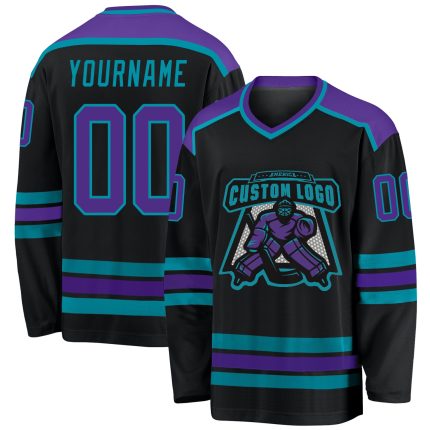 Custom Black Purple Teal Hockey Jersey with Personalized Name and Number - Team Apparel Personalized Black Purple-Teal Hockey