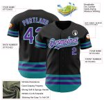 Custom Name and Number Baseball Jersey - Personalized Black Purple Teal Line Design Personalized Black Purple-Teal Line Authentic