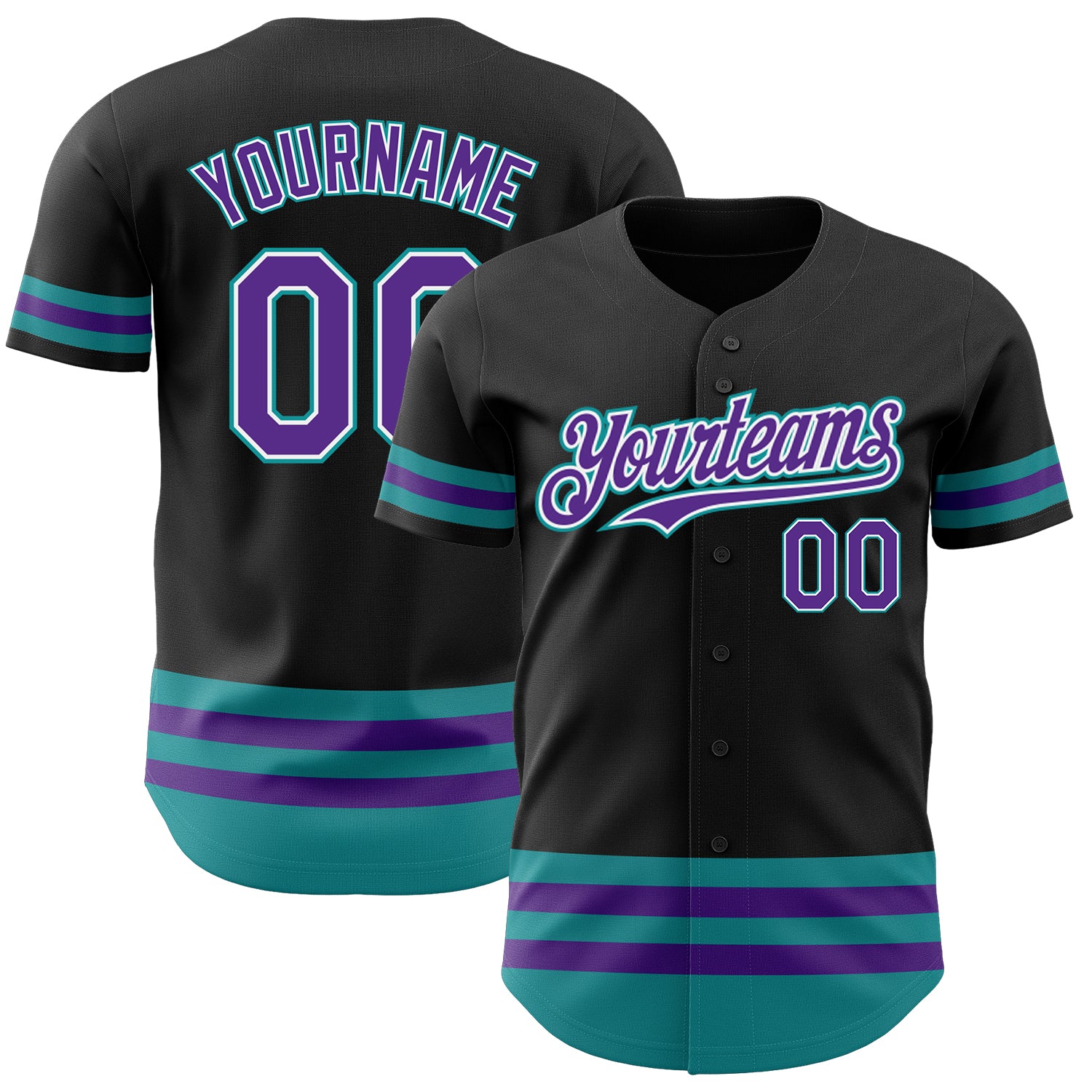 Custom Name and Number Baseball Jersey - Personalized Black Purple Teal Line Design Personalized Black Purple-Teal Line Authentic