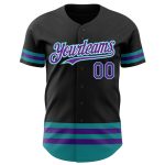 Personalized Black Purple Teal Baseball Jersey for Men and Women Personalized Black Purple-Teal Line Baseball Jersey