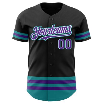 Personalized Black Purple Teal Baseball Jersey for Men and Women Personalized Black Purple-Teal Line Baseball Jersey