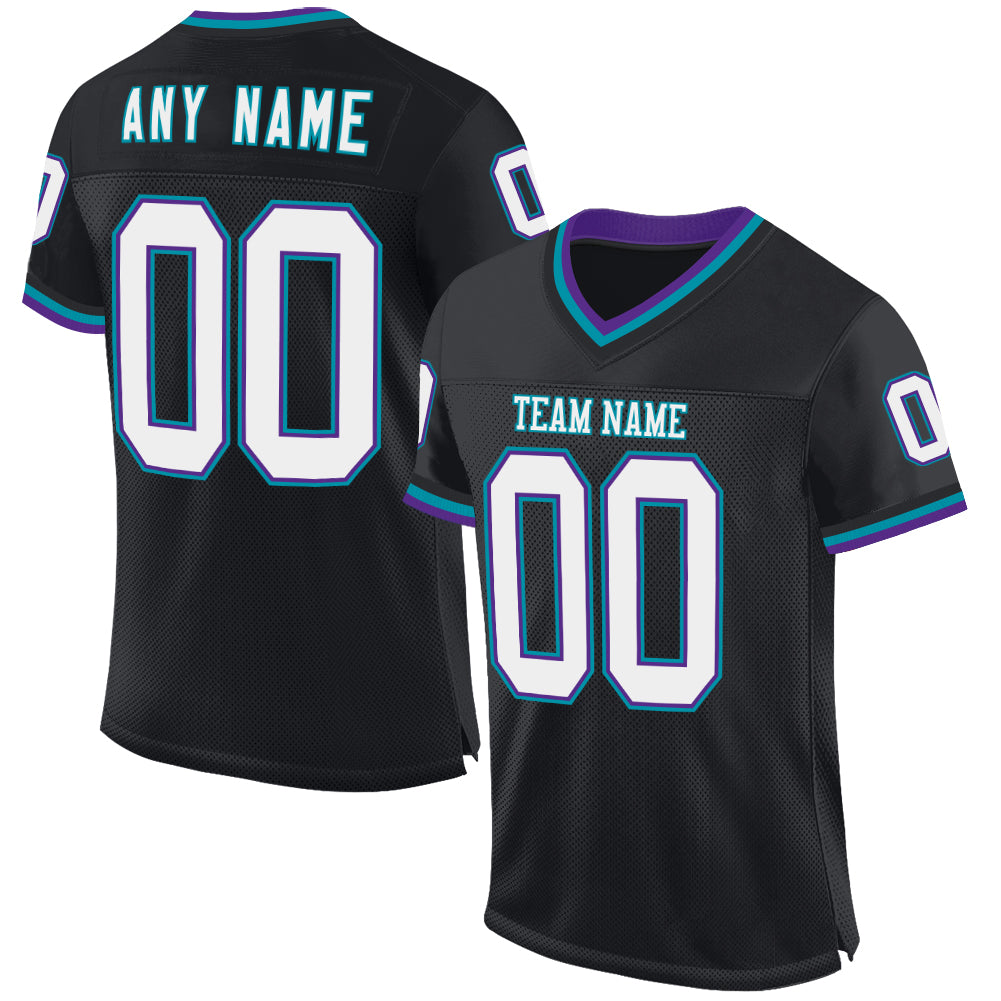 Customizable Black Purple Teal Authentic Throwback Football Jersey with Personalized Name and Number Personalized Black Purple-Teal