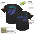 Personalized Black Purple Teal Mesh Baseball Jersey - Custom Throwback Design Personalized Black Purple-Teal Mesh Throwback