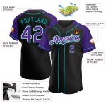 Personalized Baseball Jersey in Black Purple and Teal with Raglan Sleeves Personalized Black Purple-Teal Raglan Sleeves Baseball