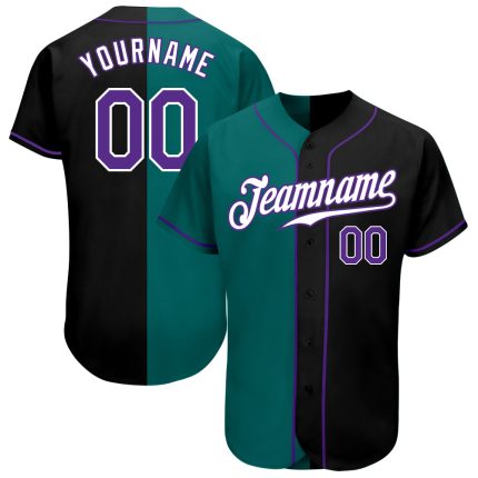 Custom Black Purple Teal Split Baseball Jersey - Personalized Fashion Jersey Personalized Black Purple-Teal Split Fashion