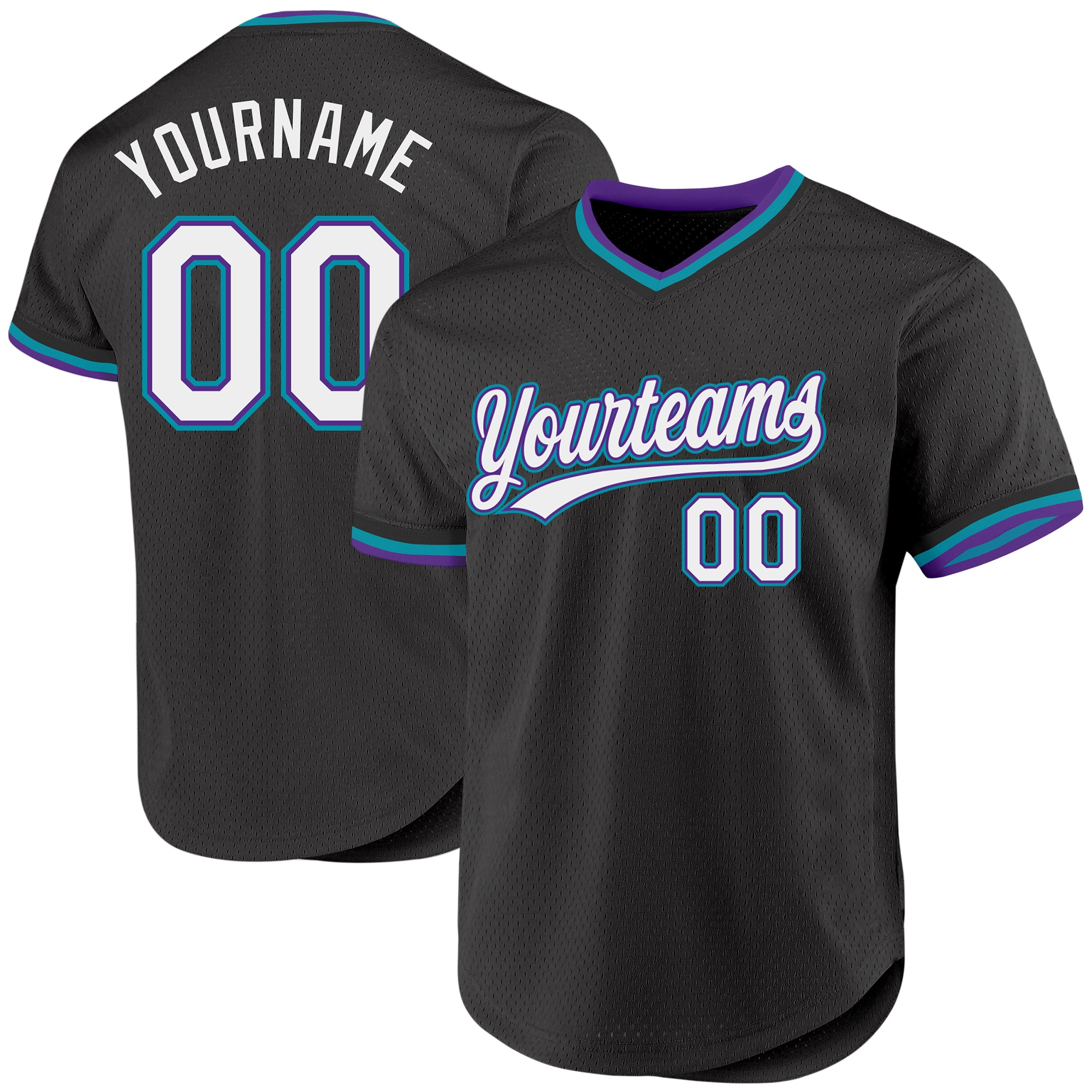 Personalized Black Purple Teal Baseball Jersey - Throwback Style Personalized Black Purple-Teal Throwback Baseball Jersey