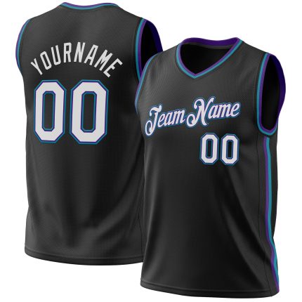Personalized Black Purple Teal Basketball Jersey - Custom Throwback Design Personalized Black Purple-Teal Throwback Basketball