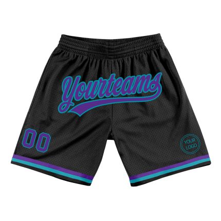 Personalized Basketball Shorts in Black Purple Teal - Retro Style, Comfortable Fit, Great for Sports and Casual Wear Personalized