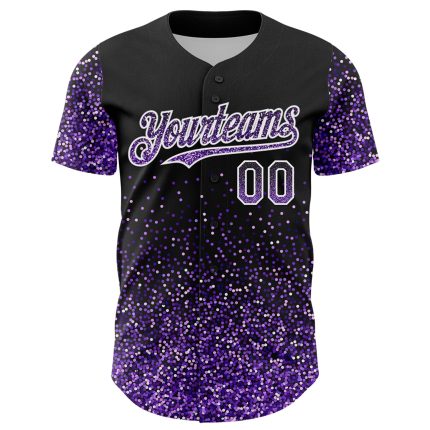 Personalized 3D Abstract Colorful Glittering Dot Baseball Jersey in Black, Purple and White Personalized Black Purple-White