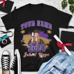 Personalized 3D Graduation T-Shirt in Black Purple-White for Students Personalized Black Purple-White 3D Graduation Performance