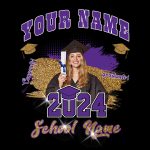 Personalized 3D Graduation T-Shirt in Black Purple-White for Students Personalized Black Purple-White 3D Graduation Performance