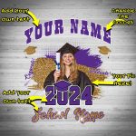 Personalized 3D Graduation T-Shirt in Black Purple-White for Students Personalized Black Purple-White 3D Graduation Performance