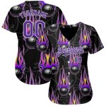 Personalized Bowling Ball with 3D Black Purple White Pattern and Custom Name Number - Hotrod Flame Baseball Jersey Personalized