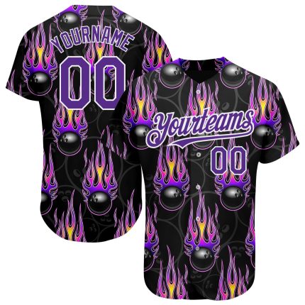 Personalized Bowling Ball with 3D Black Purple White Pattern and Custom Name Number - Hotrod Flame Baseball Jersey Personalized