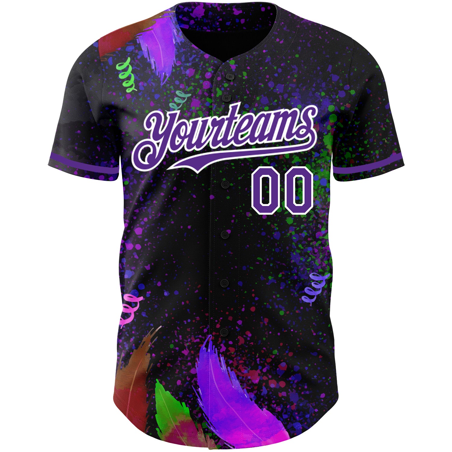 Personalized Black Purple-White 3D Pattern Design Holi Festival Color Powder Authentic Baseball Jersey Team Custom Name and Number Custom Name Number Baseball Jersey - Personalized 3D Pattern Design for Holi Festival, Black Purple White Color Personalized - Image 2