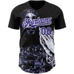 Personalized Jesus Christ Baseball Jersey - Black Purple White 3D Design Personalized Black Purple-White 3D Religion Jesus