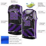Custom 3D Torn Paper Basketball Jersey - Black Purple White, Personalized Design, Size 2 Personalized Black Purple-White
