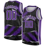 Custom 3D Torn Paper Basketball Jersey - Black Purple White, Personalized Design, Size 2 Personalized Black Purple-White