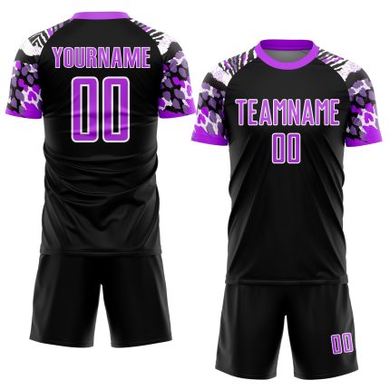 Personalized Animal Print Soccer Jersey in Black Purple-White Sublimation Design Personalized Black Purple-White Animal Print