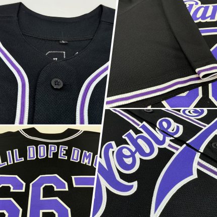 Personalized Authentic Baseball Jersey in Black, Purple, and White Personalized Black Purple-White Authentic Baseball Jersey