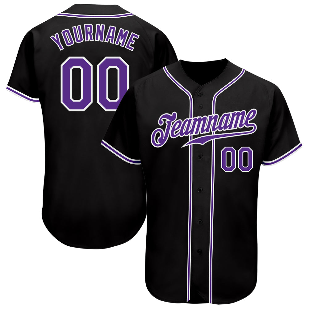Personalized Authentic Baseball Jersey in Black, Purple, and White Personalized Black Purple-White Authentic Baseball Jersey