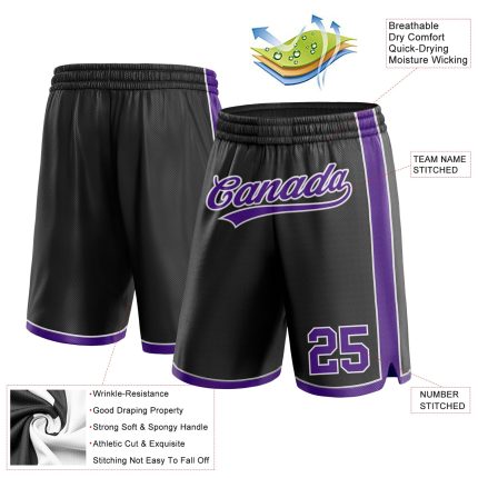 Custom Name and Number Basketball Shorts - Personalized Black Purple White Authentic Team Gear Personalized Black Purple-White