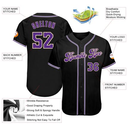 Custom Name and Number Personalized Softball Jersey - Black Purple White Authentic Team Gear Personalized Black Purple-White