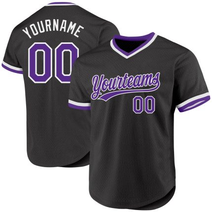 Custom Authentic Throwback Baseball Jersey - Personalized Black Purple-White with Custom Name & Number Personalized Black