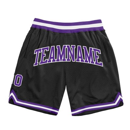 Custom Name and Number Personalized Black Purple White Basketball Shorts - Authentic Throwback Design Personalized Black