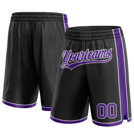 Custom Personalized Basketball Shorts in Black, Purple, and White Personalized Black Purple-White Basketball Shorts