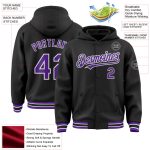 Custom Team Name Number Bomber Hoodie Jacket Black Purple White Varsity Full-Snap Personalized Personalized Black Purple-White