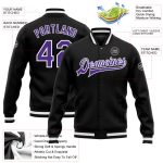 Personalized Varsity Letterman Jacket Black Purple White Full-Snap Bomber Personalized Black Purple-White Bomber Full-Snap