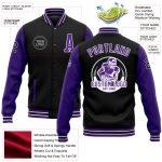 Personalized Two-Tone Black Purple White Bomber Varsity Letterman Jacket Full-Snap for Men Personalized Black Purple-White